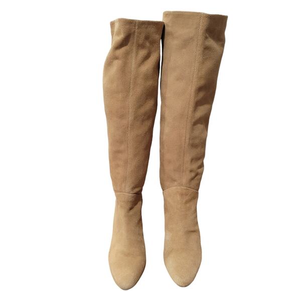 Banana Republic Knee High Tall Suede Slouchy Tan Heeled Boots Size 7 - Picture 4 of 13